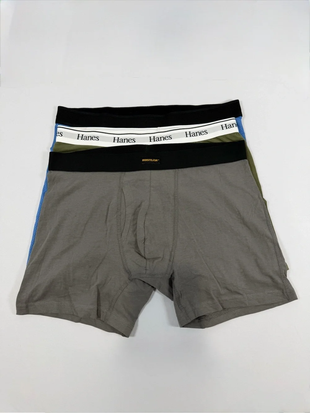 Rustler,Hanes &‎ Athletic 3-Pack Men's Boxer Briefs-Gray/Olive/Blue Large